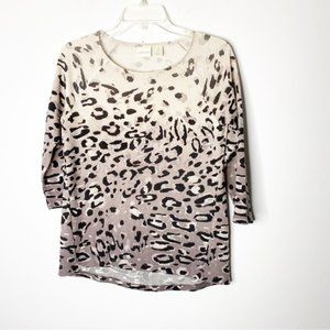 Chico’s Taupe Cheetah Print Lightweight Sweater Size 0 US Size Small